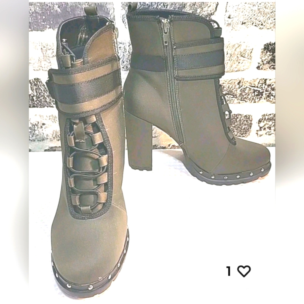 Women’s Size 10 Pazzle Army Green Heeled Booties Lace Up Buckle Combat Rave